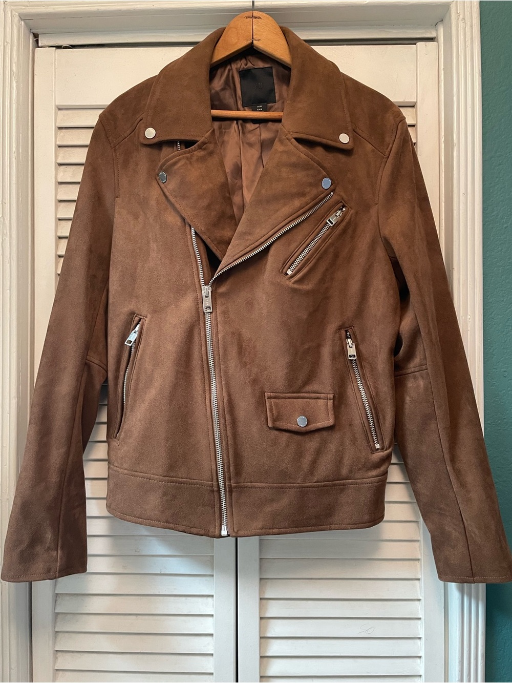 H&M Brown Suede Bomber-Style Moto Jacket